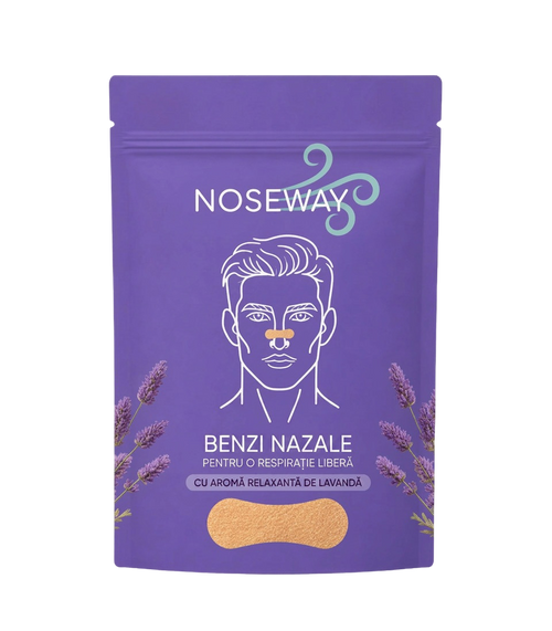 Pachet mov Noseway cu benzi nazale și aromă relaxantă de lavandă