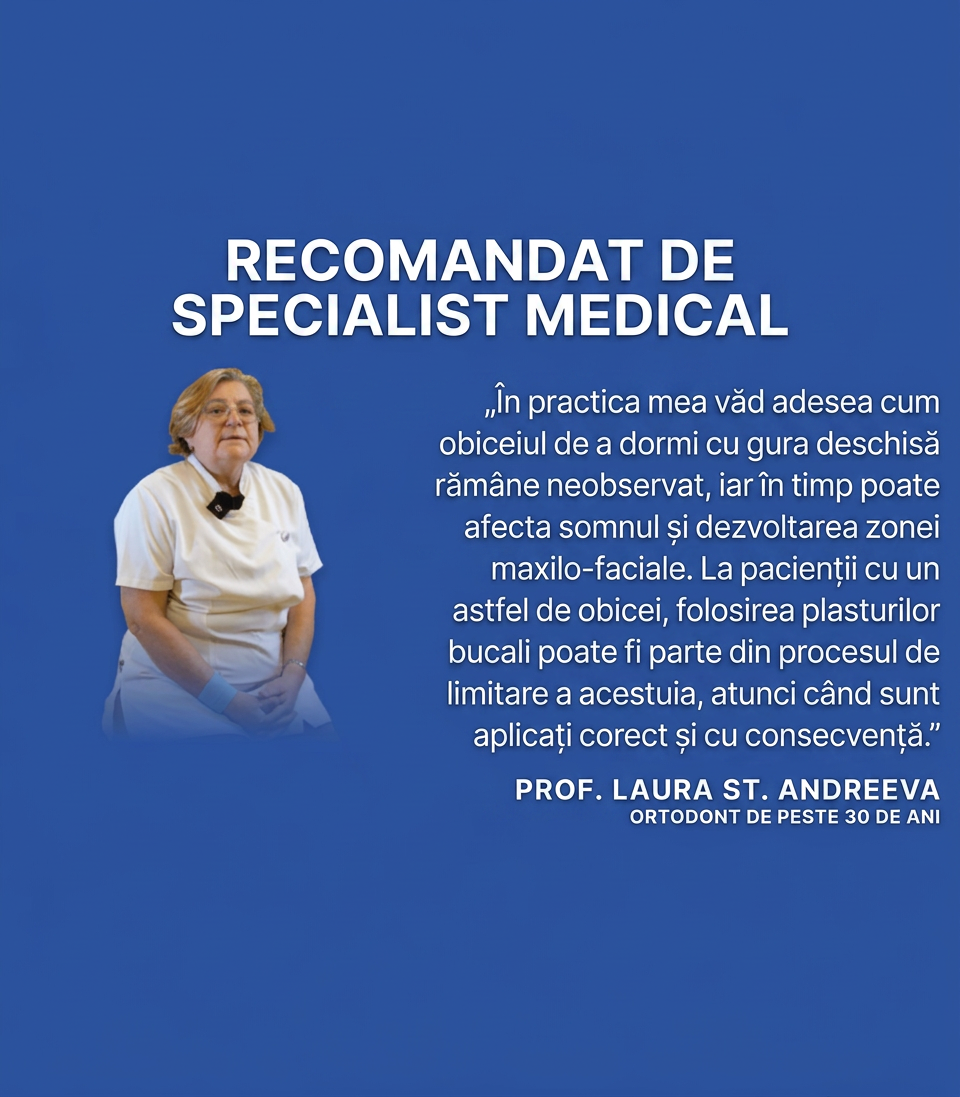 Recomandare medicală privind utilizarea plasturilor pentru gură Noseway în timpul somnului